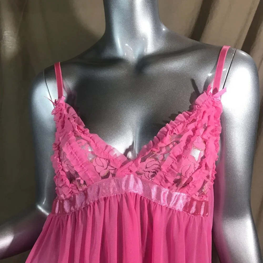Passion Forever Women's Large Lingerie Slip Teddy Pink Mesh Stretchy